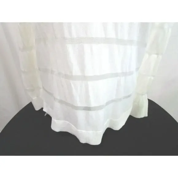 Vince Camuto Ivory Sheer Striped Long Sleeve Round Neck Light Sweater Petite S - Picture 3 of 8